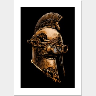 Steampunk Ancient Greek Spartan Warrior Helmet Posters and Art